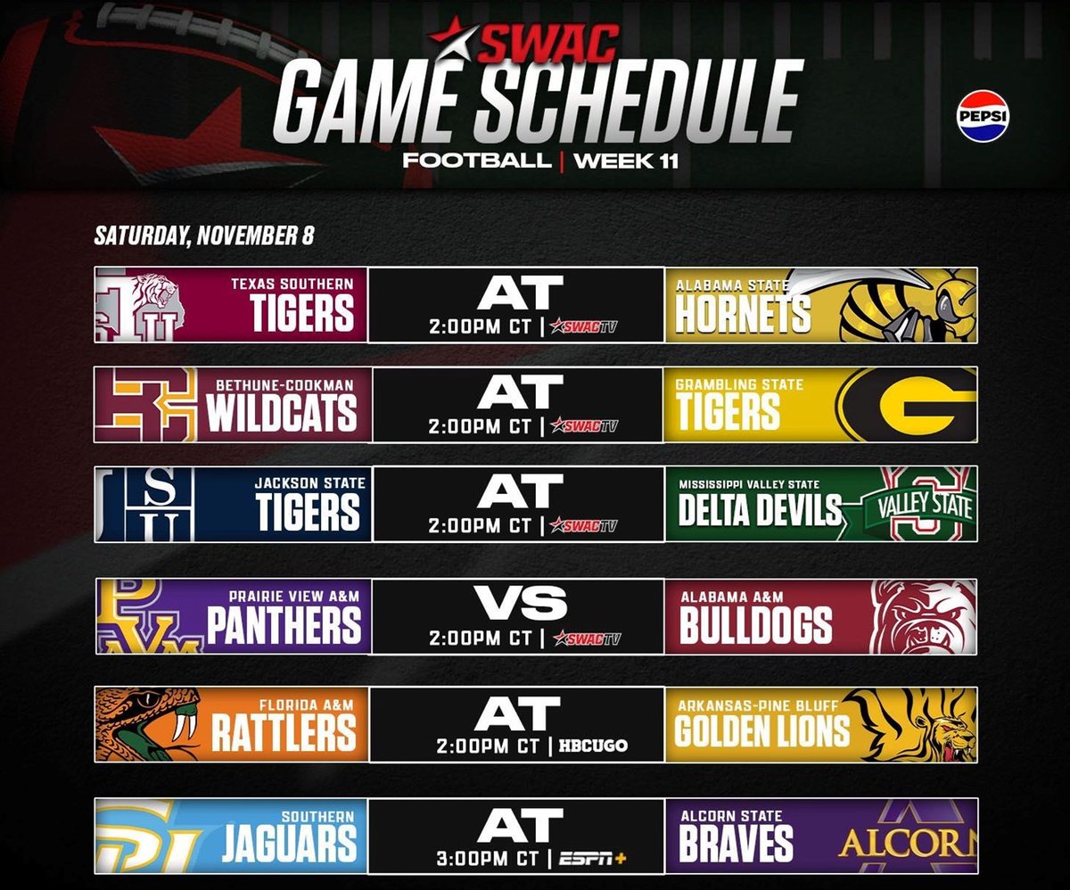 The SWAC Week 11 schedule.