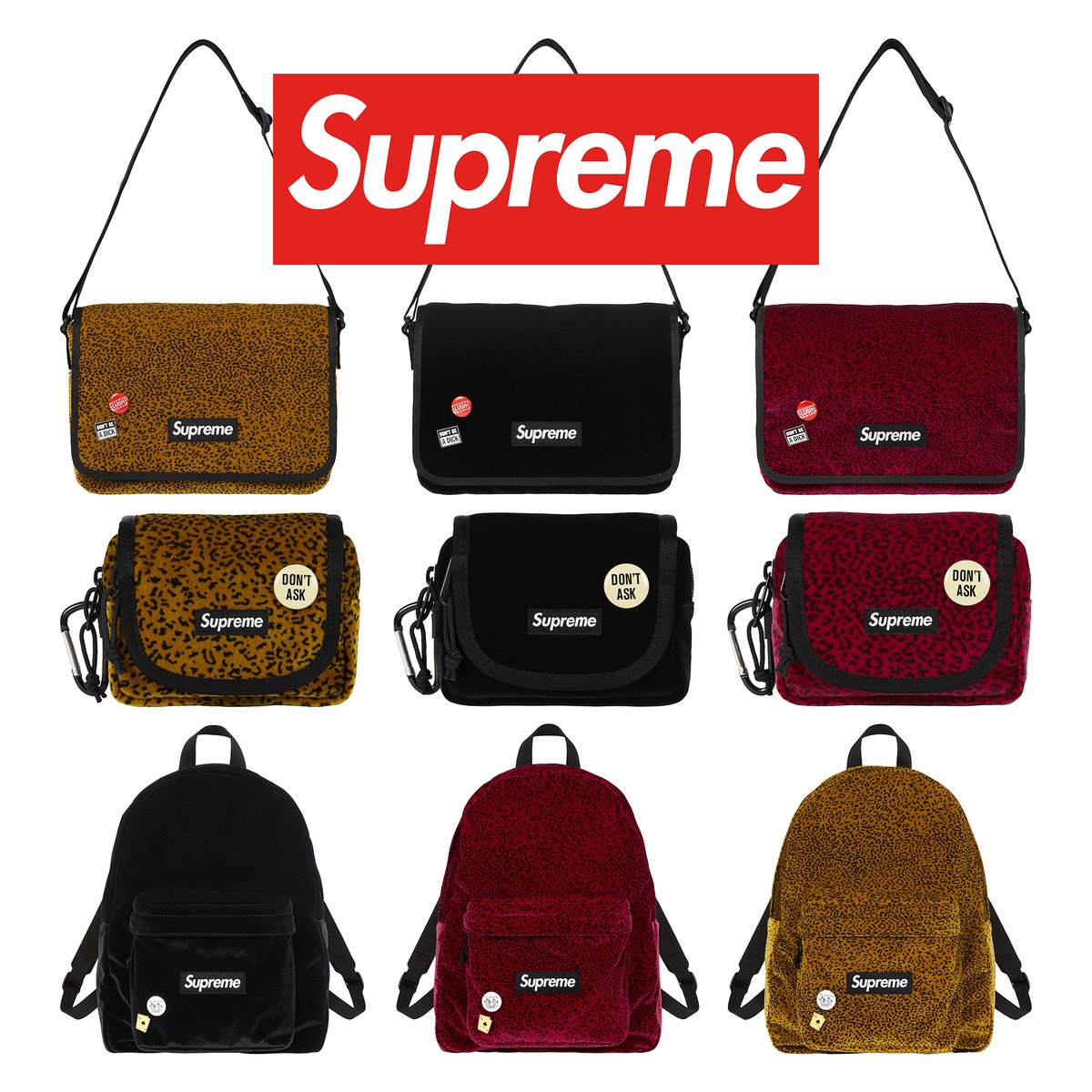 Supreme Velvet Bags 🐆 Mini Pouch, Small Messenger Bag and