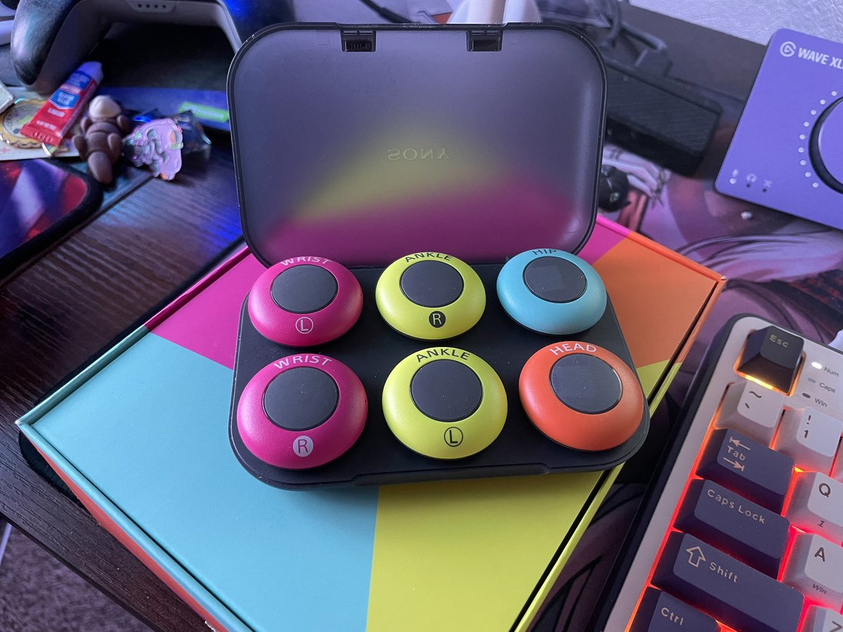 Haven’t used these in over a year or more but gonna get them set back up today to see if I can get full body tracking working on <a href="/pastell_vtuber/">Pastell & Palette🤍 3D Customizable Model Soon!</a>’s 3D model! Wish me luck 🫡