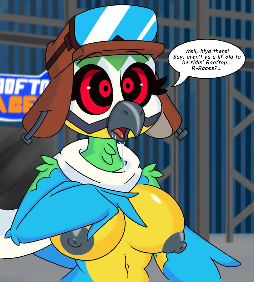 AlexDoggDraws's tweet photo. "𝘠𝘰𝘶 𝘮𝘶𝘴𝘵 𝘣𝘦 𝘵𝘩𝘪𝘴 '𝘮𝘦𝘴𝘮𝘦𝘳𝘪𝘻𝘪𝘯𝘨' 𝘵𝘰 𝘳𝘪𝘥𝘦 𝘙𝘰𝘰𝘧𝘵𝘰𝘱 𝘙𝘢𝘤𝘦𝘴!"
𝙈𝙤𝙡𝙡𝙞𝙚'𝙨 𝙈𝙞𝙣𝙙 𝘽𝙧𝙚𝙖𝙠
A commission for @JollyLugia, featuring Mollie Macaw caught by his hypnotic crimson gaze~
(𝘕𝘚𝘍𝘞 𝘢𝘭𝘵𝘦𝘳𝘯𝘢𝘵𝘦 𝘪𝘯𝘤𝘭𝘶𝘥𝘦𝘥!) https://t.co/3mqTUPjh5H