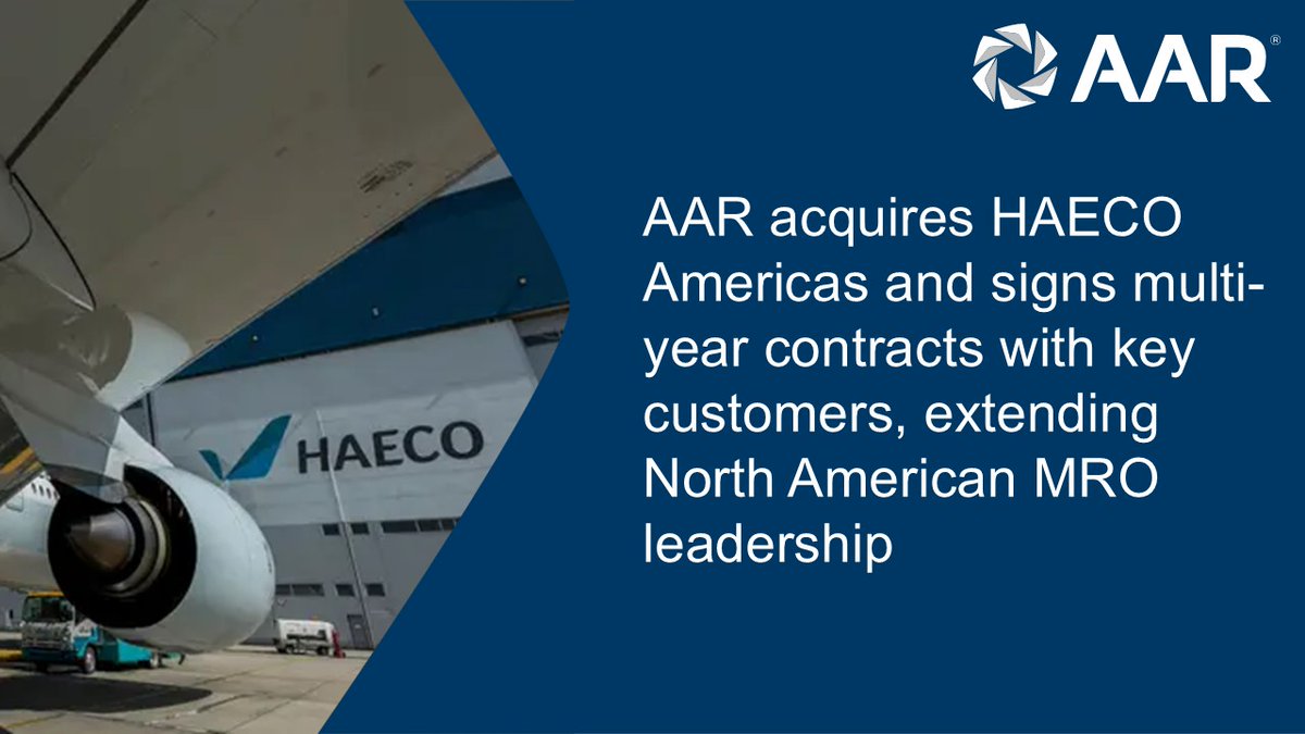 AARCORP's tweet image. Big news: AAR acquired HAECO Americas!

The acquisition expands AAR’s heavy maintenance footprint and accelerates our strategic objective to grow our Repair &amp;amp; Engineering segment. 
 
HAECO Americas performs heavy aircraft maintenance, repair, and overhaul (MRO) and modification…