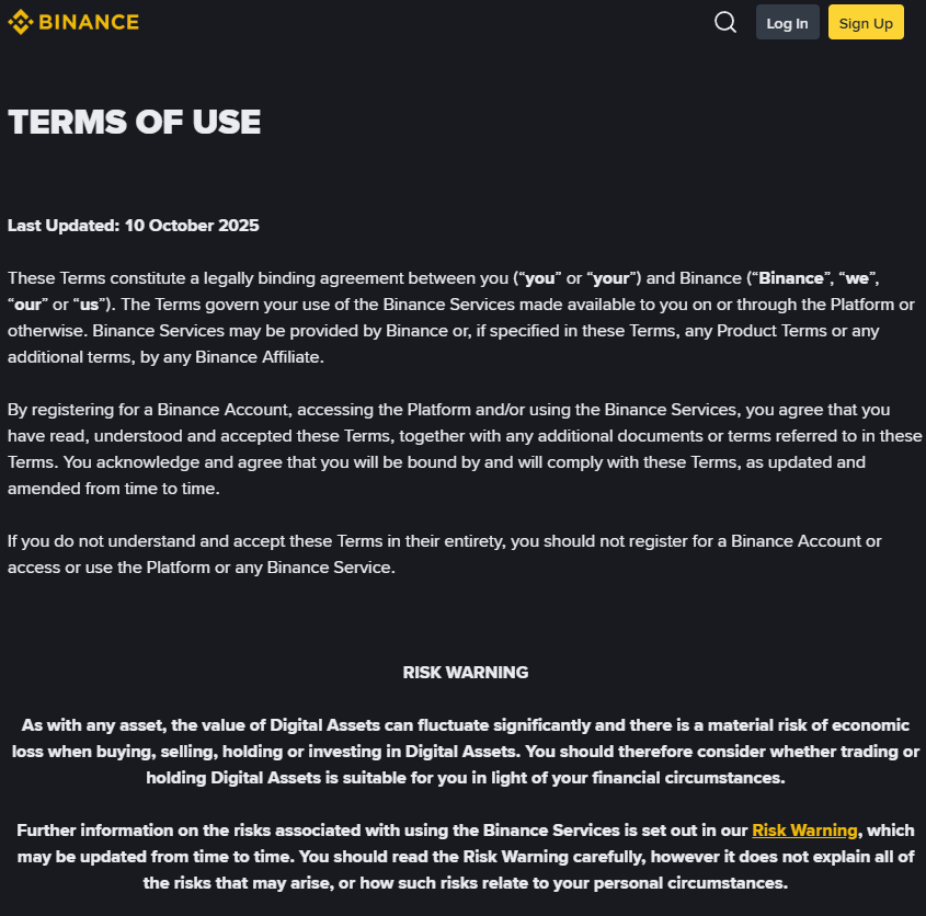lisakumm's tweet photo. @EvgenyGaevoy binance update their ToS on 10/10🤔 https://t.co/9Jxcm3Dhvd