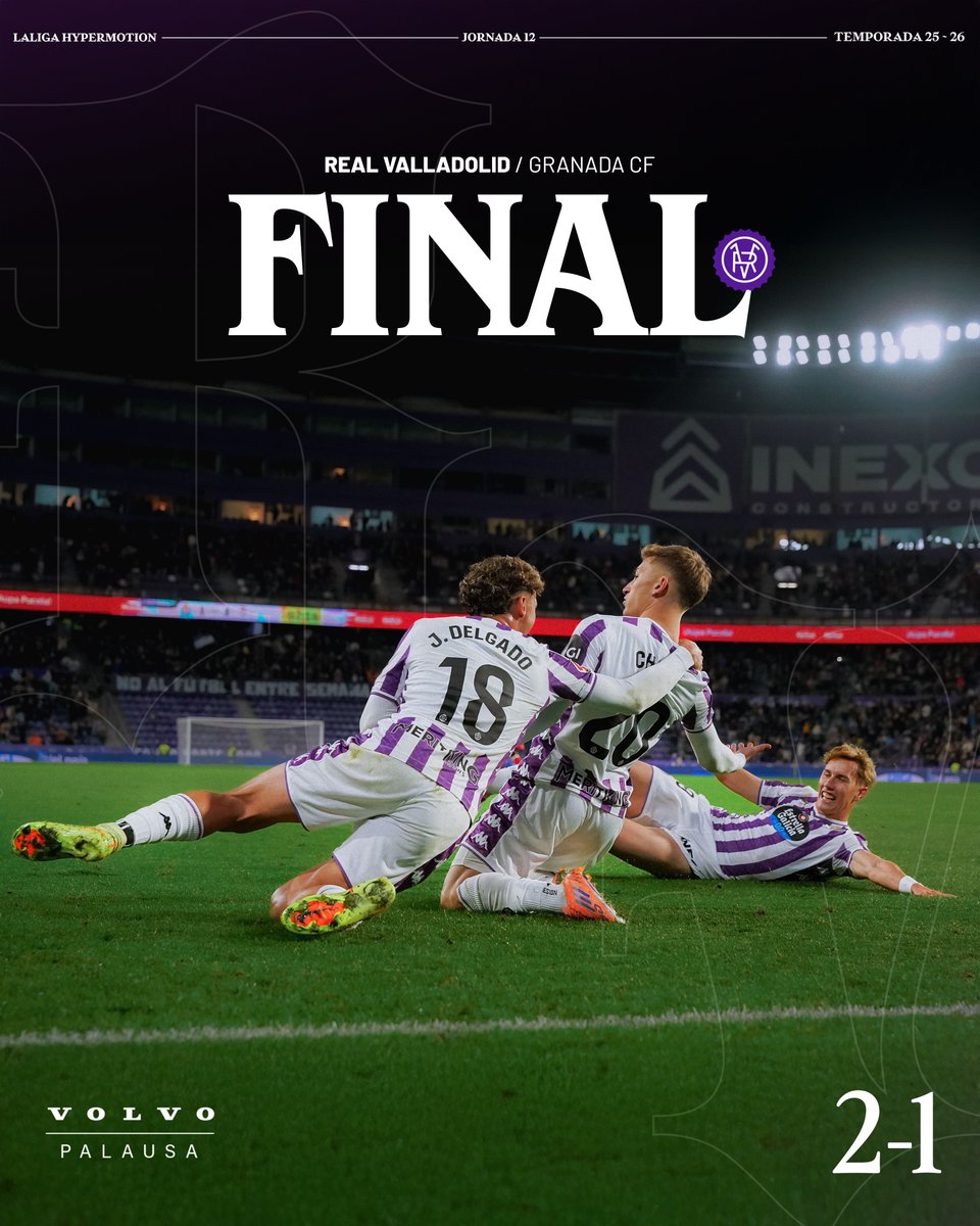 ⎾2✕1⏋  ▪  FINAL DEL PARTIDO
Victoria importantísima en Zorrilla, con nuestra gente 

#RealValladolidGranada   <a href="/VolvoPalausa/">Volvo Car Palausa Valladolid</a>