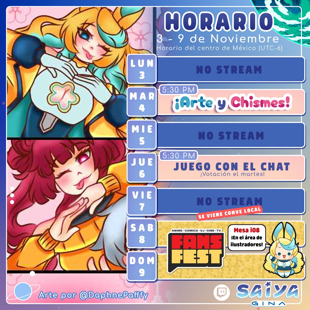 Esta semana toca convención local de Fans Fest! 
Solo 2 streams ya que falta mucho por preparar y trabajar.  

QUIERO JUGAR CON USTEDES! Tanto REPO como PEAK tienen buenas actualizaciones nuevas y quiero que me ayuden a decidir

Arte por <a href="/dappafffy/">✨🍓Pafffy🍓✨</a>