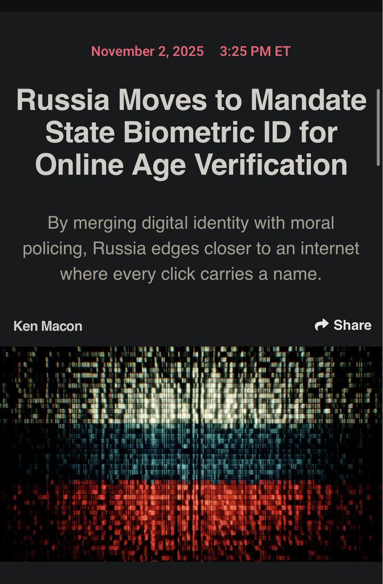 Russia Moves to Mandate State Biometric ID for Online Age Verification

A new proposal would make the state’s biometric ID system mandatory for age verification, forcing citizens to log in with their government identity to access anything deemed “adult” or “harmful.”

Officials