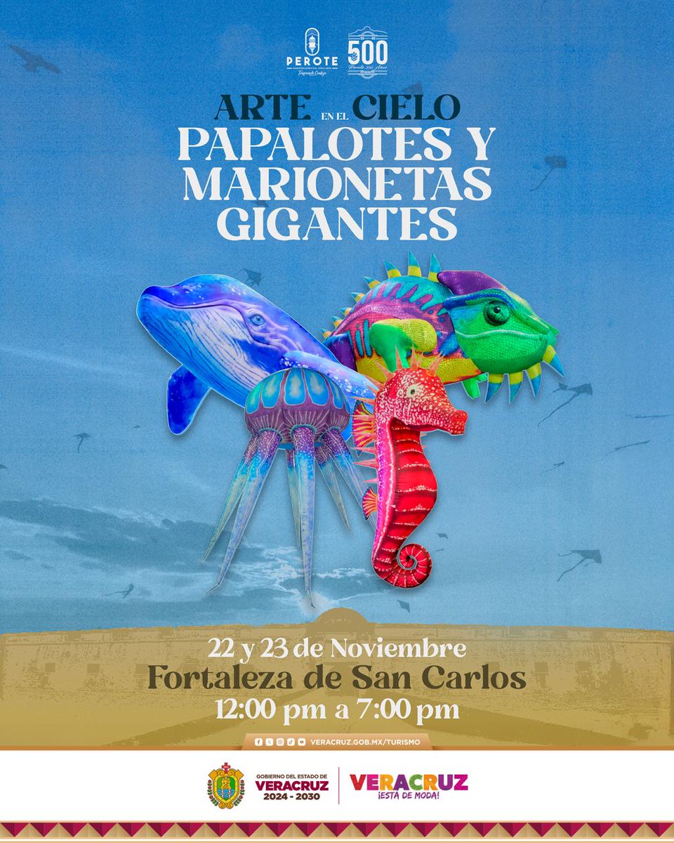 ¡Disfruta del espectáculo de papalotes gigantes en #Perote! ✨🪁

Ven con toda tu familia y disfruta de un colorido evento ⛅.

📆 22 y 23 de noviembre
📌 Fortaleza de San Carlos