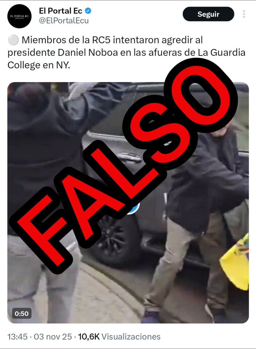 EcuadorFakeNews's tweet photo. #FakeNews
No existe constancia que integrantes de la RC hayan pretendido atentar contra Noboa en Nueva York
#NoComasCuento https://t.co/2wBYmczGdq