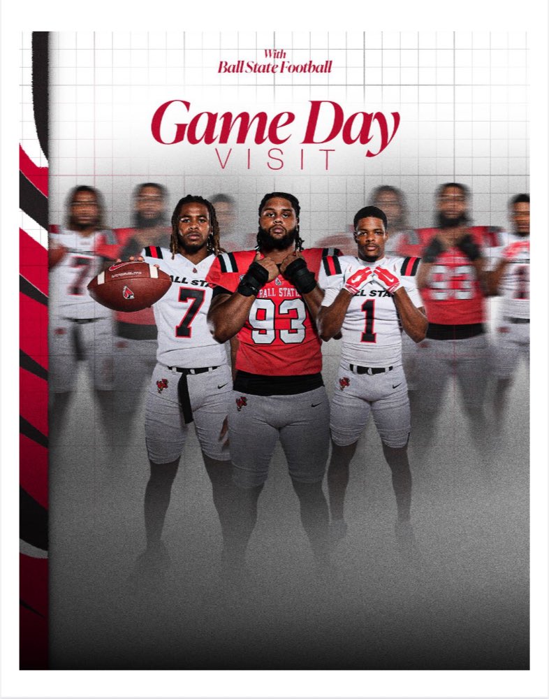 Proud to announce I’ll be at Ball State University Wednesday night for a Game Day Visit. I’m excited for this opportunity. See you soon Ball State Nation &amp; Thanks <a href="/CoachWCinelli/">Will Cinelli</a> for the opportunity!

<a href="/SinqueTurner/">Coach Turner</a> <a href="/_CoachJay_/">Jay Cshaw</a> <a href="/OJW_Scouting/">PrepRedzone Oliver</a> <a href="/scottybscout/">Scott Burgess</a> <a href="/EDGYTIM/">Timothy “EDGYTIM” OHalloran</a> <a href="/mattjnow/">Matt Now</a>