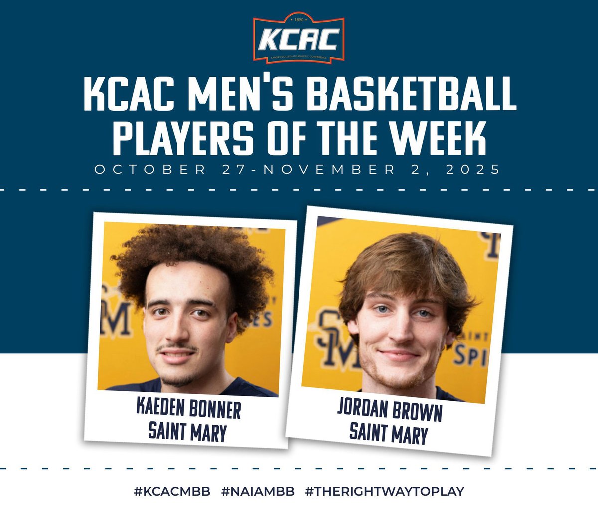 Kaeden Bonner and Jordan Brown, both of <a href="/USM_Athletics/">USM Athletics</a>, Earn KCAC Men's Basketball Weekly Honors! #KCACmbb #NAIAMBB #TheRightWayToPlay

kcacsports.com/news/2025/11/3…

<a href="/NAIA/">NAIA</a> <a href="/NAIAHoopsReport/">NAIA Hoops Report</a>