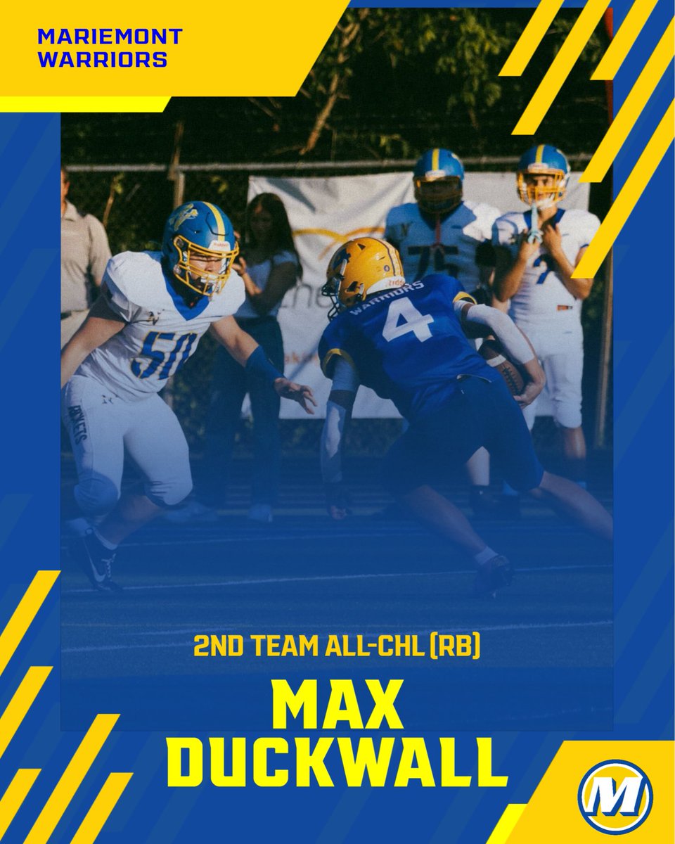Max Duckwall (SR)
Running Back

161 attempts, 649 yds, 7 TDs
9 receptions, 61 yds, 4 TDs

Also added 53 total tackles, 2 TFL, and 1 INT on defense! 

Adding to the Duckwall Mariemont legacy! Congrats Duck!