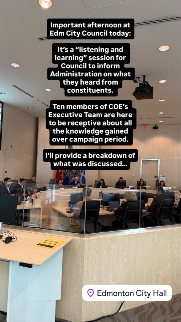 Edmonton City Council Orientation:
It’s a “listening and learning” session for Council to inform Administration on what they heard from constituents. Stay tuned for a breakdown of what was discussed…
#COE #EdmontonCityCouncil #TopStoriesYEG