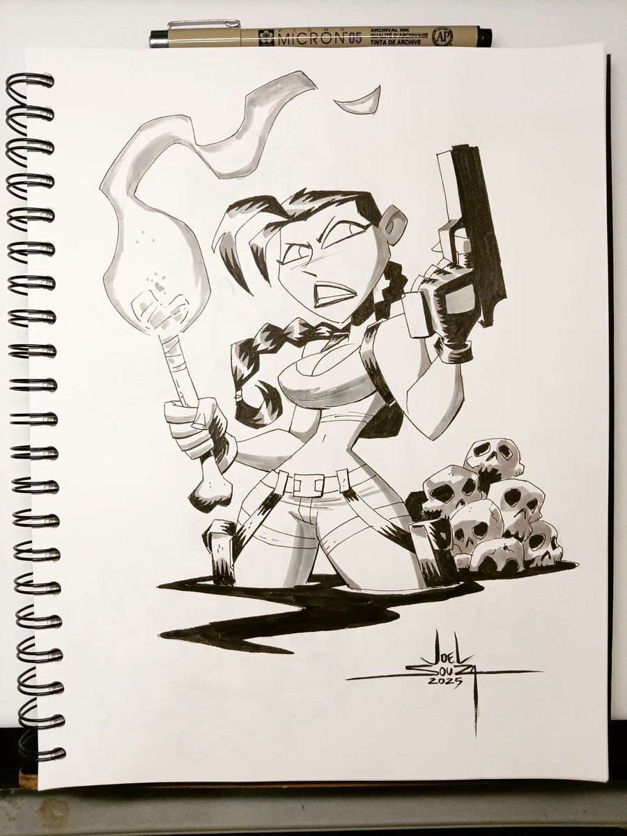 The archeologist is in. Run! 💀
Done with Micron pens and markers. 🙂

#LaraCroft #TombRaider #InkDrawing #VideoGameArt