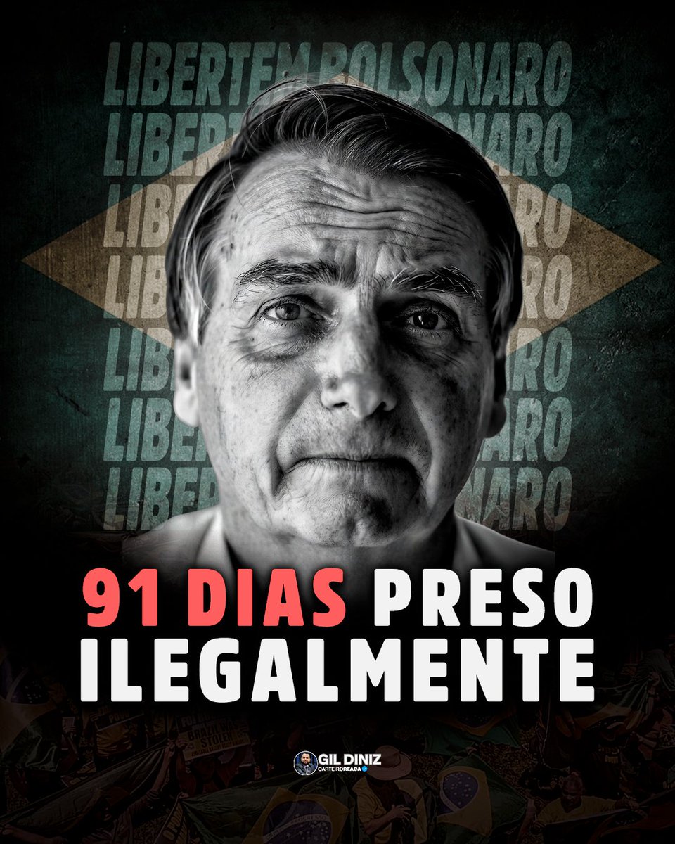 Hoje completam 91 dias da prisão ilegal de Jair Bolsonaro, e o Brasil assiste em silêncio ao que já se tornou um escândalo mundial. Três meses de perseguição, sem denúncia, sem crime e sem Justiça — mas com câmeras, tornozeleira e policiais vigiando até o quintal da casa do
