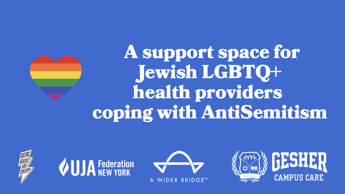 AWiderBridge's tweet image. Join our NEW support group for LGBTQ+ health care providers to share &amp;amp; support each other during these times where antisemitism is raging even within our own community. Begins this FRIDAY 11/7! 
awiderbridge.org/event/jewish-l… #lgbtq #jewish #mentalhealth