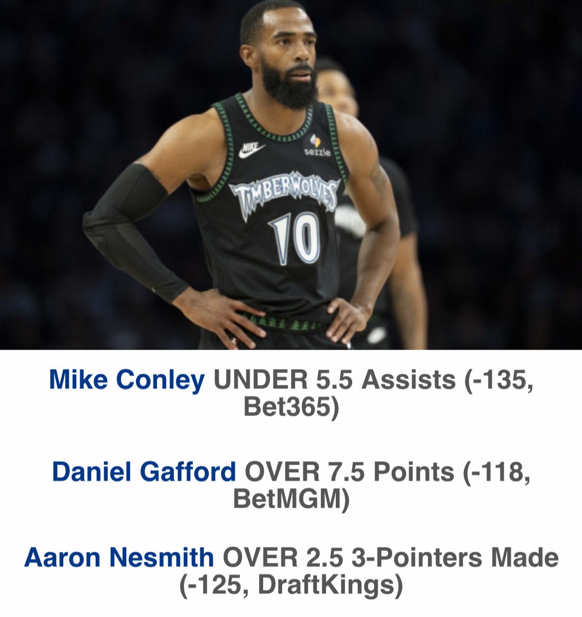 The <a href="/CommishFilmRoom/">The Commish</a> shares his favorite props for Monday's NBA slate

• Mike Conley UNDER 5.5 Assists
• Daniel Gafford OVER 7.5 Points
• Aaron Nesmith OVER 2.5 3-Pointers Made

🏀 NBA Player Props: rotogrinders.com/articles/nba-p…