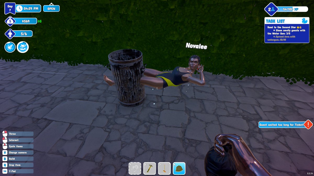 blackrozequeen's tweet photo. Played some #waterparksimulator today on stream and we had this lol... a contortionist and someone will amazing balance that felt the need to use the trash bin as a lounger haha https://t.co/OMZ4ZN0ITX