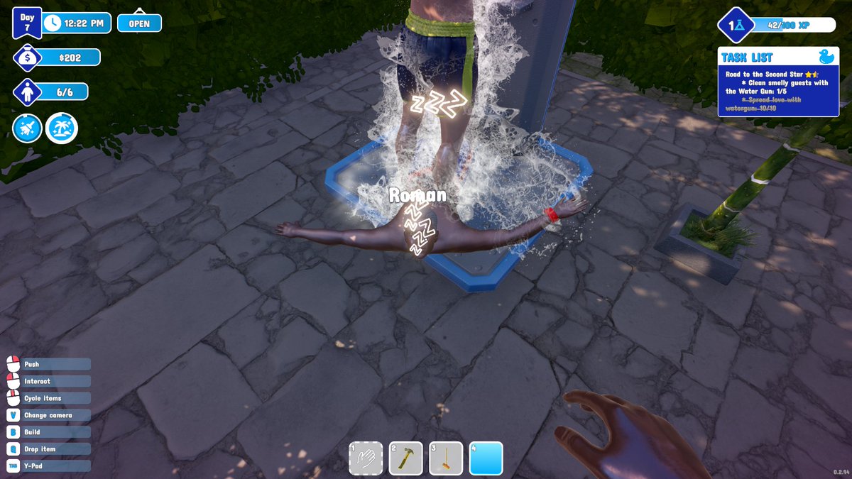 blackrozequeen's tweet photo. Played some #waterparksimulator today on stream and we had this lol... a contortionist and someone will amazing balance that felt the need to use the trash bin as a lounger haha https://t.co/OMZ4ZN0ITX