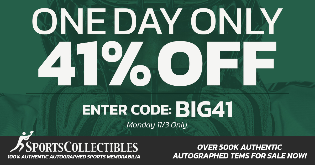TODAY ONLY: 41% off authentic autographed sports memorabilia. Use code BIG41. Over 500K items available. Shop now!