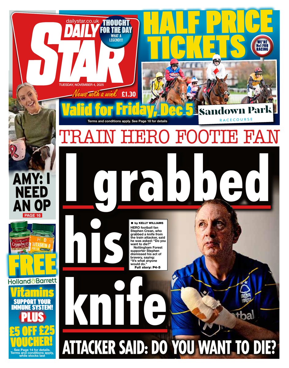 Tomorrow's Front Page: "I GRABBED HIS KNIFE"

dailystar.co.uk/news/latest-ne…

#tomorrowspaperstoday #BuyAPaper