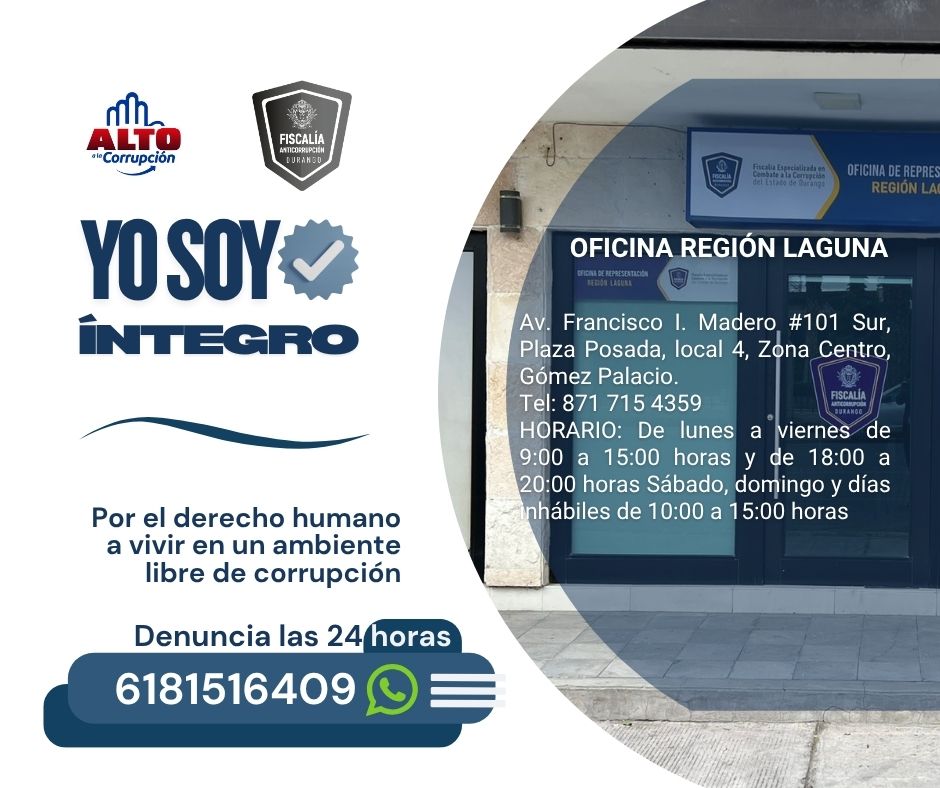 FECCED's tweet image. 📢 Denuncia corrupción y tortura: la FECCED te escucha 📞🛡️
🌍 Región Laguna trabajando por un Durango íntegro
#YoSoyÍntegro #FECCED