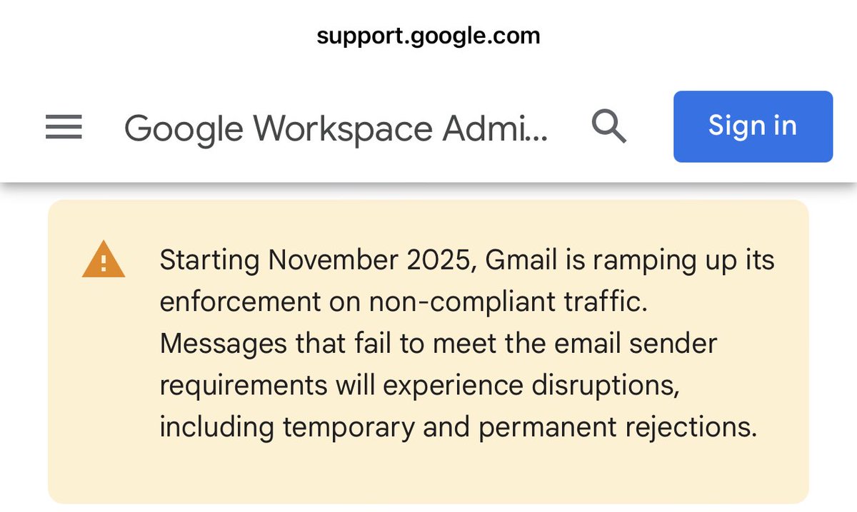 Starting November 2025 (that’s today already!) Google announces to enforce permanent and temporary blocks for non-compliant senders.