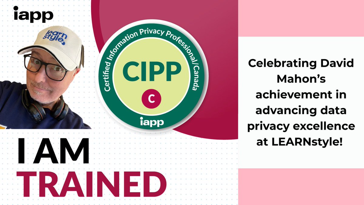 learn_style's tweet image. Big news! 🎉

Our VP &amp;amp; Privacy Officer, David Mahon, has completed CIPP training and is on the path to full certification!

At LEARNstyle, we’re committed to the highest standards of data privacy and student data protection. 🔒📚

#EdTech #DataPrivacy #CIPP #LEARNstyle