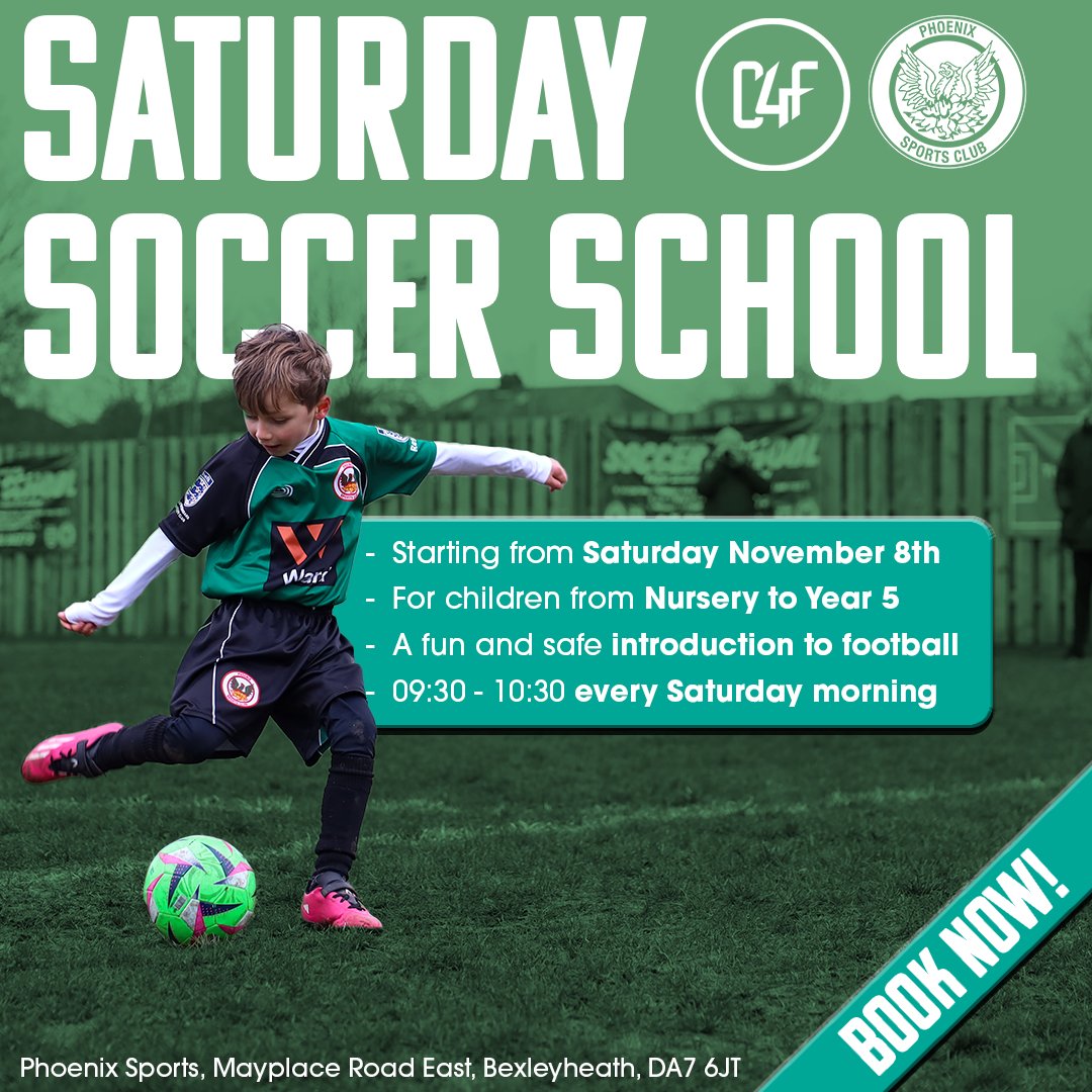 phoenixsportsfc's tweet photo. We're working with @c4football to bring our Saturday Soccer School back to Phoenix Sports and it's kicking off again this weekend. 🟢⚫️ 

Find out more and sign up here: https://t.co/yxuRieB8js https://t.co/29r8lkUIVy