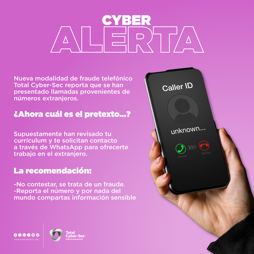 totalcybersec's tweet image. 📞 No todo lo que suena, es seguro.
Las #EstafasTelefónicas siguen activas y cada vez son más creíbles 😱
Aprende cómo reaccionar a tiempo🔒👉 Mira nuestra infografía.
#Ciberseguridad #TotalCyberSec #ProtegeTuInfo