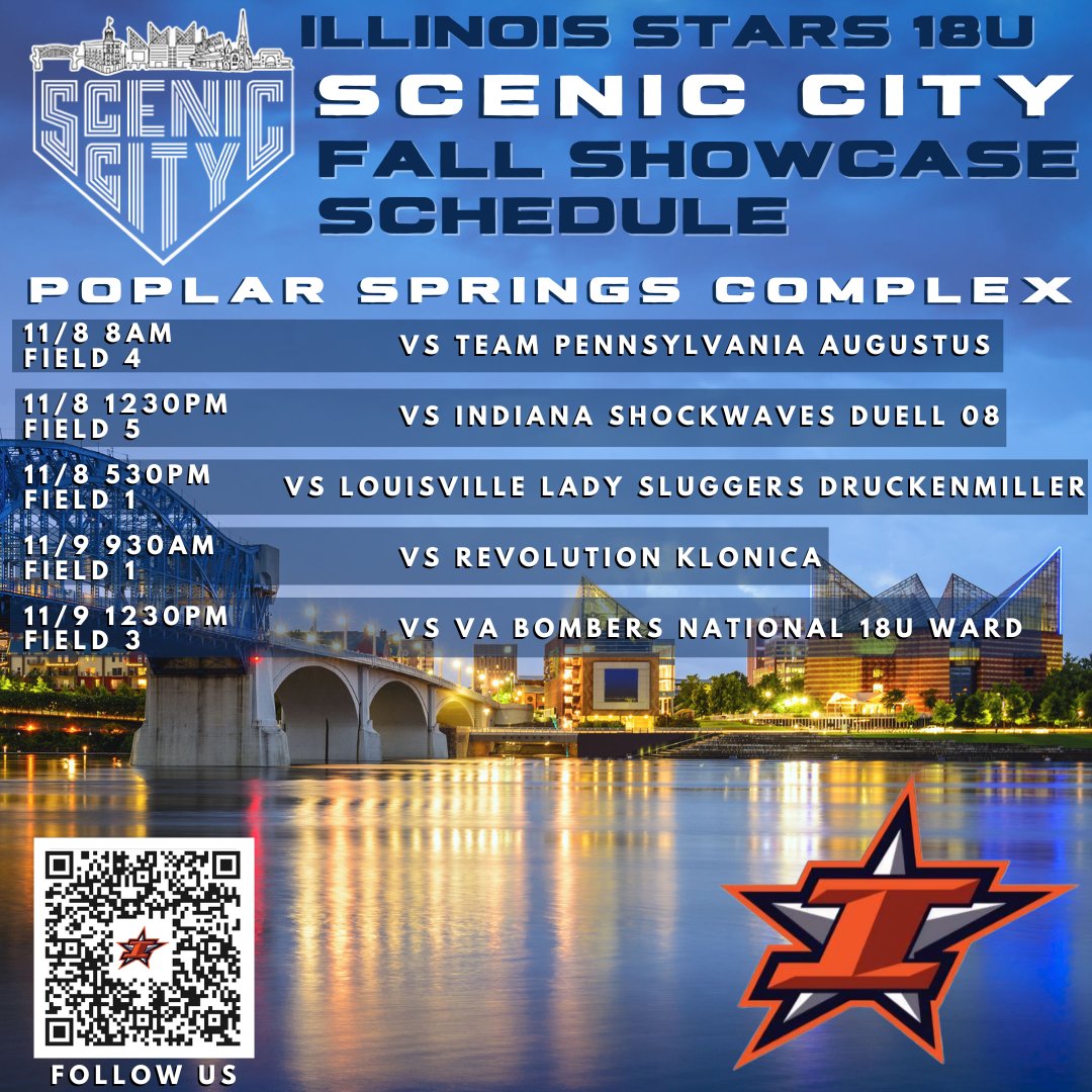 ILStars18U's tweet photo. Scenic City Fall Showcase Schedule Change @livwoolman @AveryMoutrey5 @Maddiesimms2026 @AlaynaSykes8 @lirwin2026 @kylie_stanek21 @aly_earnest2027 @PtakSophia2026 @Amiyamarie08 @rhaya_depaolo @morgan_starwalt @EMunsterman00 https://t.co/icXgp4JaJK