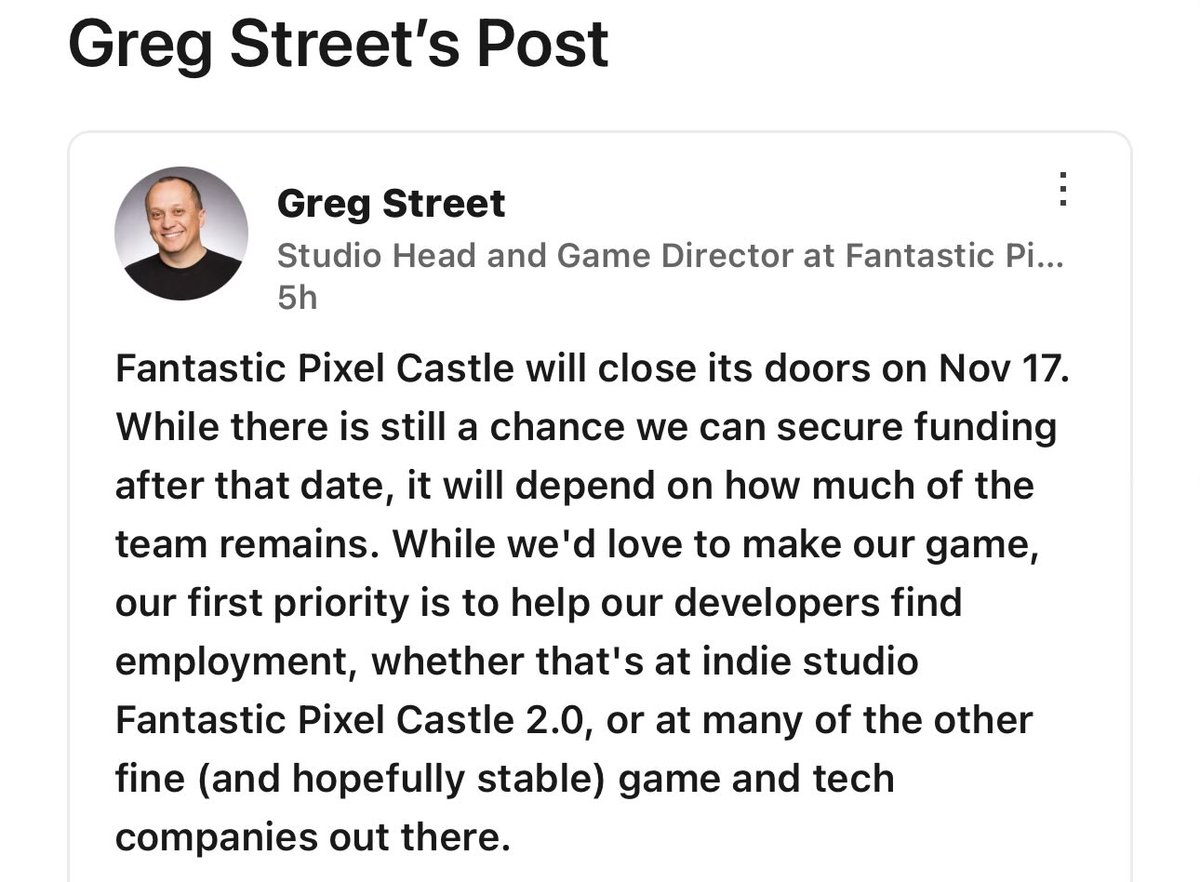 Looks like another MMORPG project has been shutdown as Greg Street (aka ghost crawler) gives an update about the state of his studio Fantastic Pixel Castle 😥