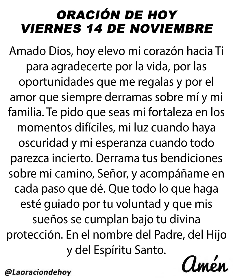 Oración diaria para hoy viernes 14 de noviembre de 2025.