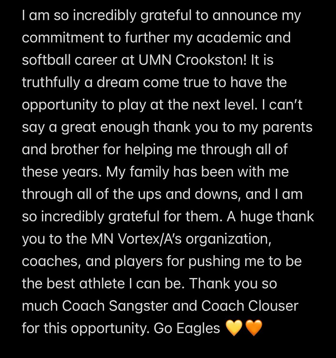 MiaKapoor2026's tweet image. So incredibly grateful 💛❤️ 
#committed 
@mnvortexandas 
@EdinaHornetSB 
@AshtonMaree10 
@clouser_grace