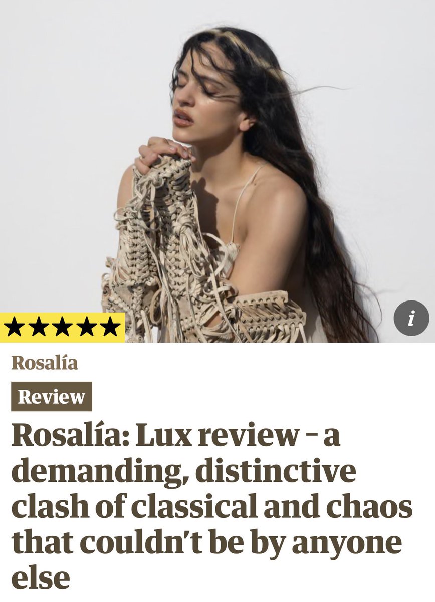 로살리아 새 앨범 첫 리뷰가 가디언에서 나왔고, 만점이다.

theguardian.com/music/2025/nov…