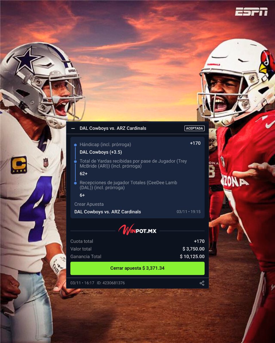 Manu_Cepeda1's tweet photo. JUGADA NFL 🏈🏈🏈

Crear Apuesta +170🫵💰

Si cobramos se van 1000$ entre los ❤️ y RT 🔁 https://t.co/xztIL5e1J1