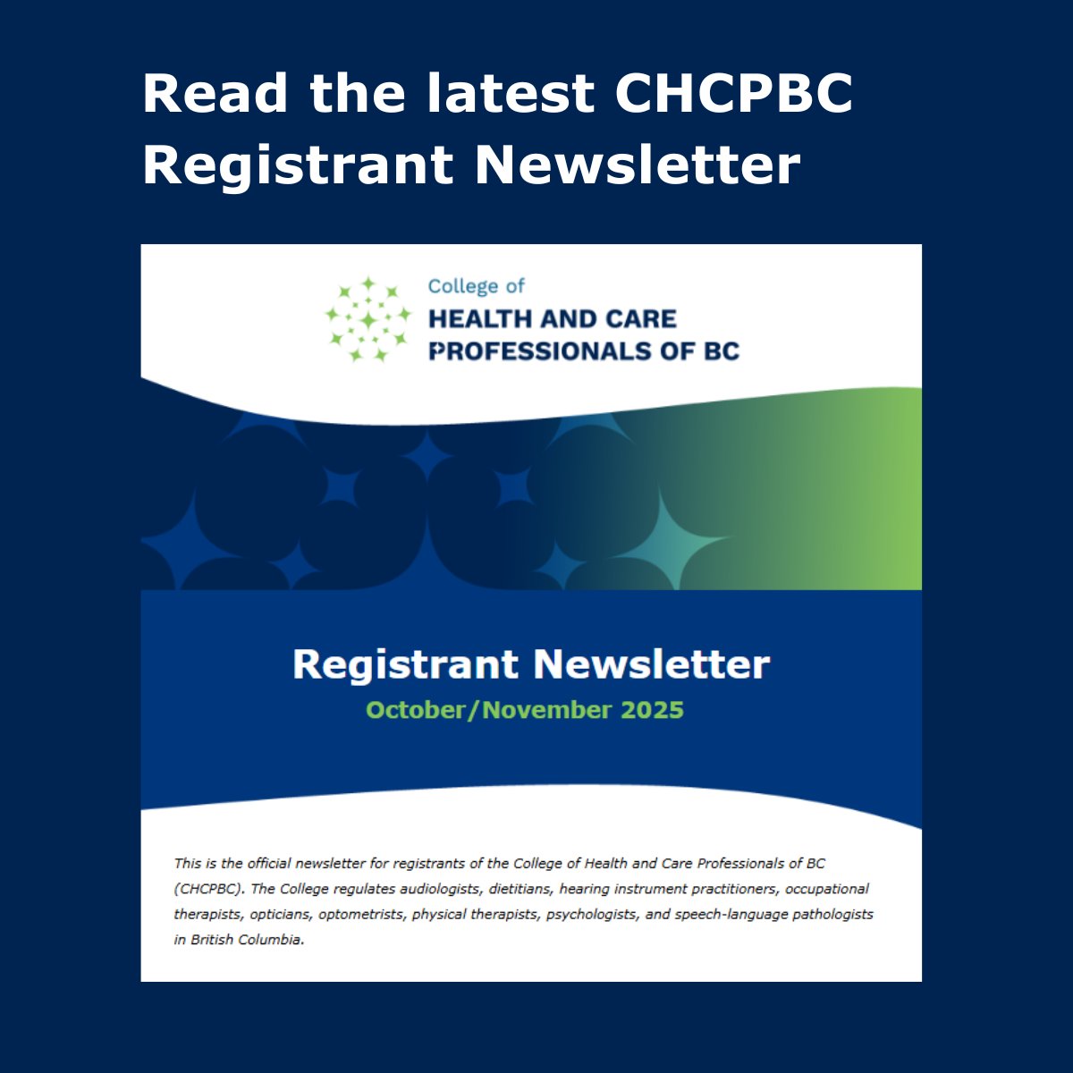chcpbc's tweet photo. The latest Registrant Newsletter includes a message from Registrar Dianne Millette about our strategic plan, an article on informed consent from CHCPBC's practice advisors, information on discontinuation of the Non-Practising registration class, and more: https://t.co/0SpnEpeXom. https://t.co/sE0Aypld6J