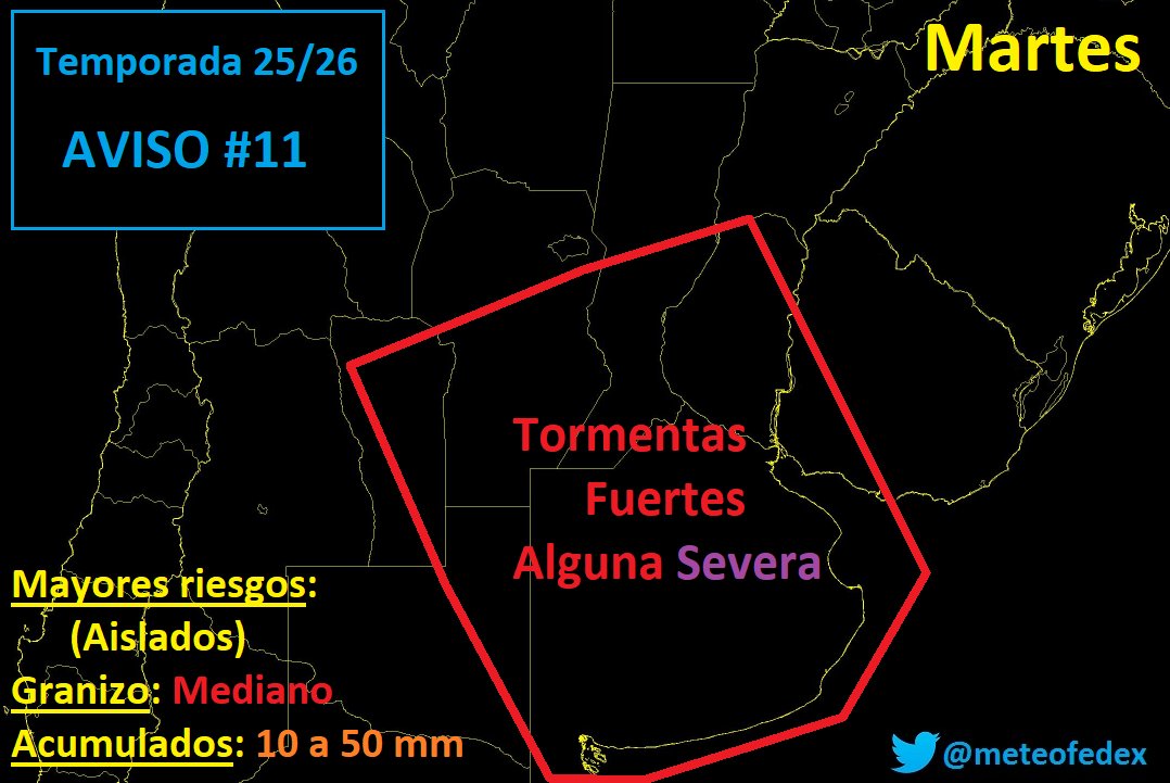 #Tormenta MARTES | En la madrugada (O un poco antes) tendremos tormentas sobre el centro de Baires, Córdoba y San Luis. Algunas pueden ser severas.

Luego, en la mañana, se moverán sobre #CABA y Sur del Litoral, con intensidad fuerte

En la tarde persisten las tormentas aisladas.