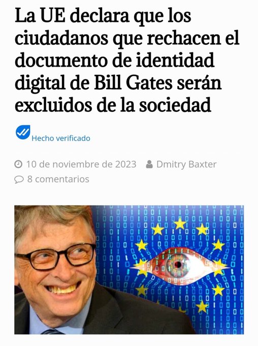 El gran proyecto de Gates es la Identificación Digital ⚠️Para controlar el mundo.
 Los Ps¡cópatas como Gates, su culto al FEM y a la Agenda 20 30 son peligrosos y pueden considerarse enemigos de la humanidad;  Rechaza todo sobre ellos y PREPÁRATE para el ataque ⚔️

🔥🔥🔥🔥☄️
