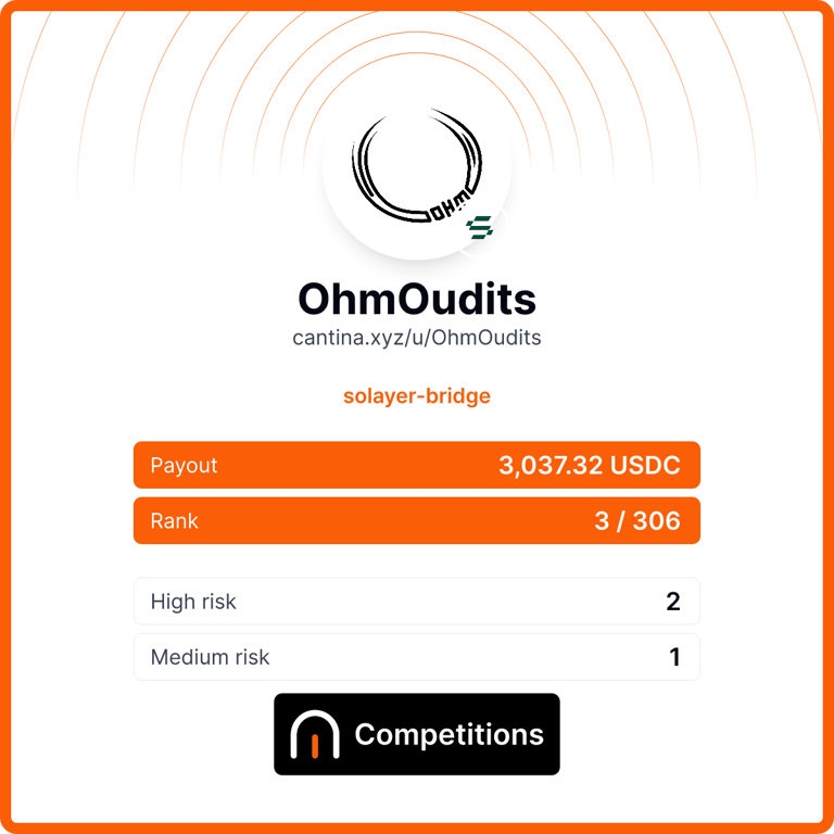 This is the second competition I have participated in, was able to achieve in the TOP 3. 
Got my first 3rd rank ever.
Thank you <a href="/cantinaxyz/">Cantina 🪐</a> x <a href="/solayer_labs/">Solayer (mainnet arc)</a>.