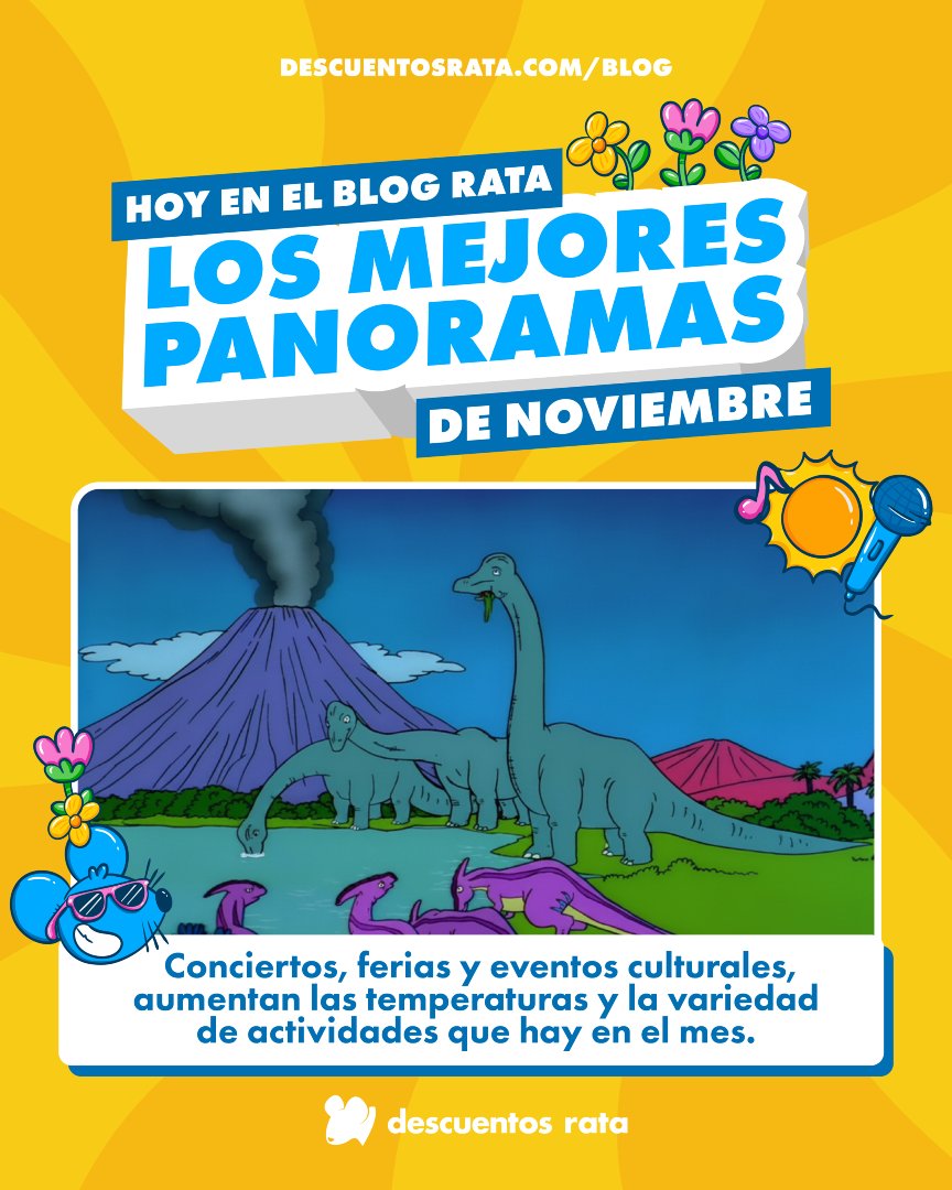 DescuentosRata's tweet photo. #BlogRata 🌤️ Llega noviembre con mejor clima y mejores panoramas para ir a dar una vuelta. Desde la exposición de Jurassic World, hasta ferias de sanguches y Día de la Fauna, nos da este nuevo mes 🐀. 

🔗 https://t.co/lU61V32fj0 https://t.co/wDYvDpVBvS