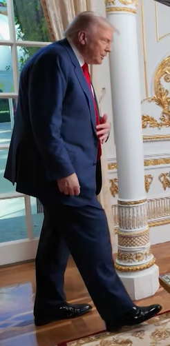 The "Healthiest President in History" walking to his CBS interview this week.