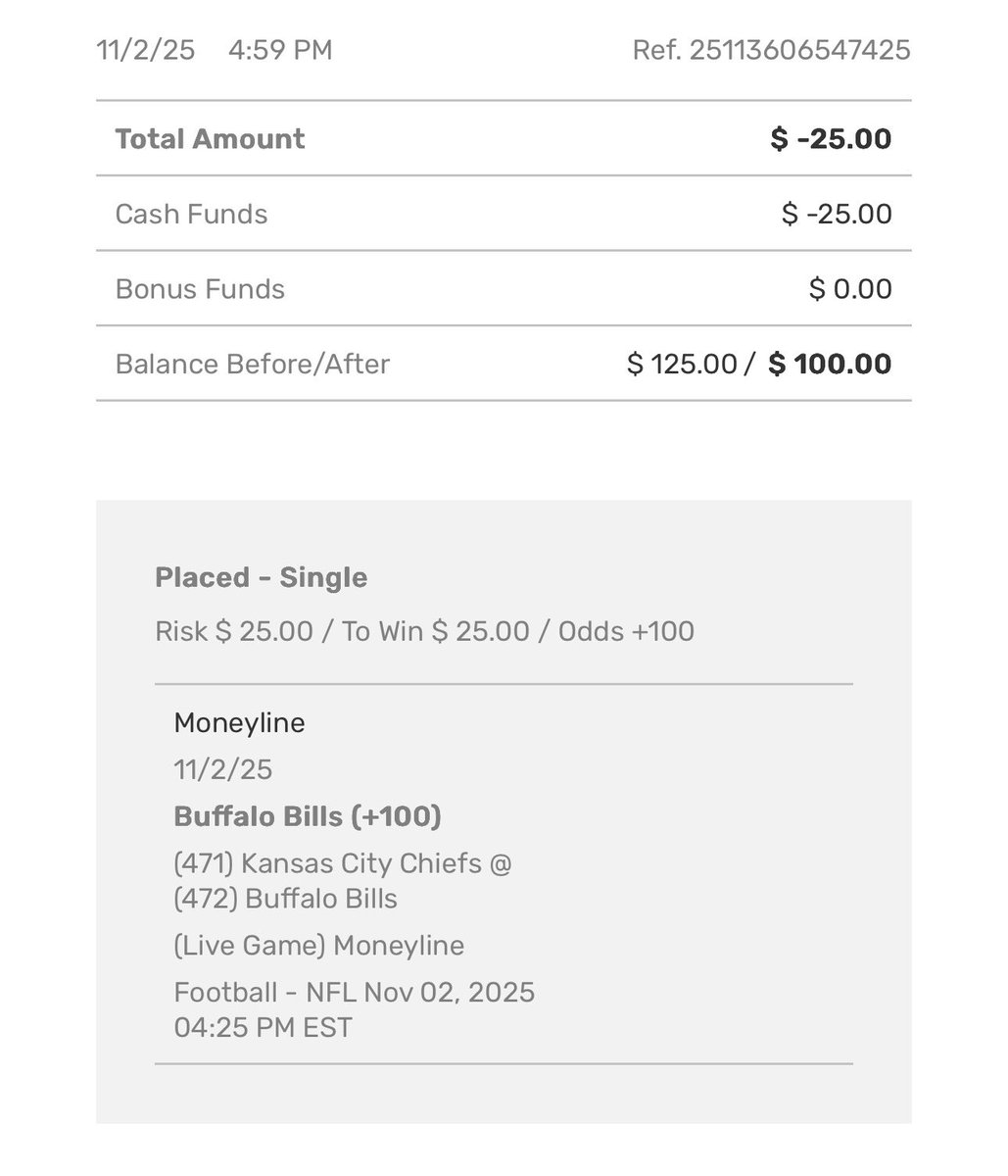 KingLotttt's tweet photo. It was easy money yesterday 🤑

BILLS ML (+100)  ✅ 

FOLLOW FOR PLAYS 

#NFLPicks #Parlay #BillsMafia https://t.co/640bL5t9Qv