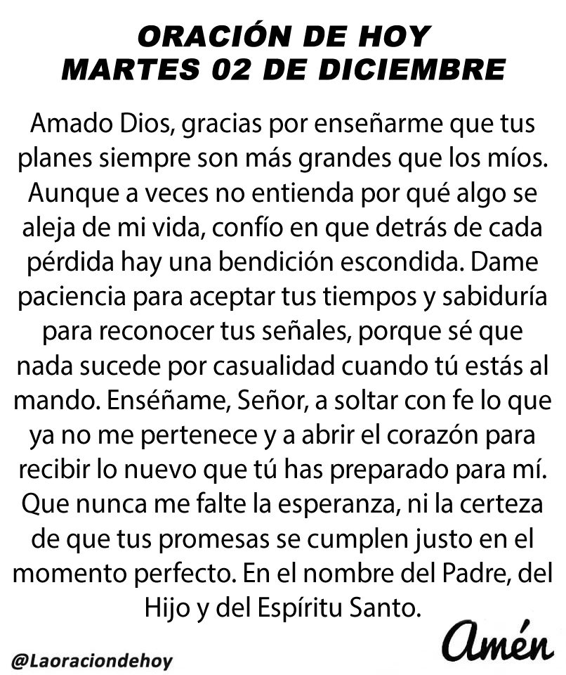 laoraciondehoy's tweet image. Oración diaria para hoy martes 02 de diciembre de 2025.