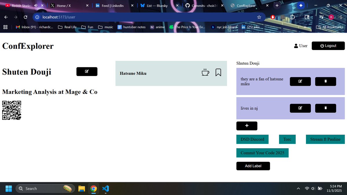 choir241's tweet image. 1/4🧵
TL;DR
While building the editing, deleting, and creating notes features for a selected connection, it made me reflect again on how my data is structured - but also I realized this is my bad habit where I keep wanting to go back and "perfect" things.
#100devs #buildinpublic