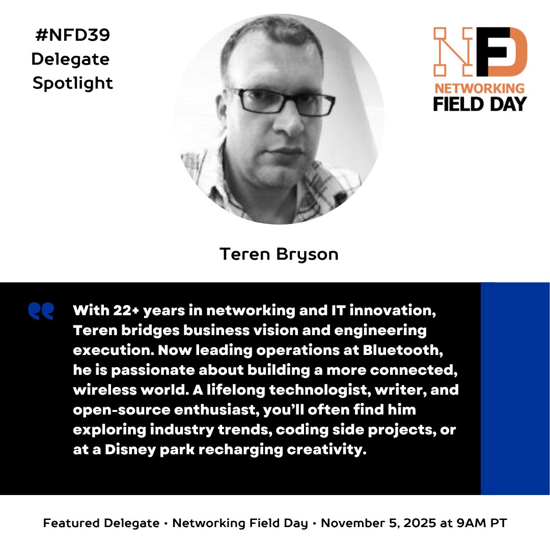 GraphiantHQ's tweet image. #NFD39 Delegate Spotlight 🔆
A huge thanks to our Networking Field Day delegates, such as Teren( @SomeClown ) who’s tuned into the Graphiant story since the beginning when we presented at #NFD29

Looking forward to reconnecting at #NetworkingFieldDay this Wed, 11/ 5 at 9AM PT.