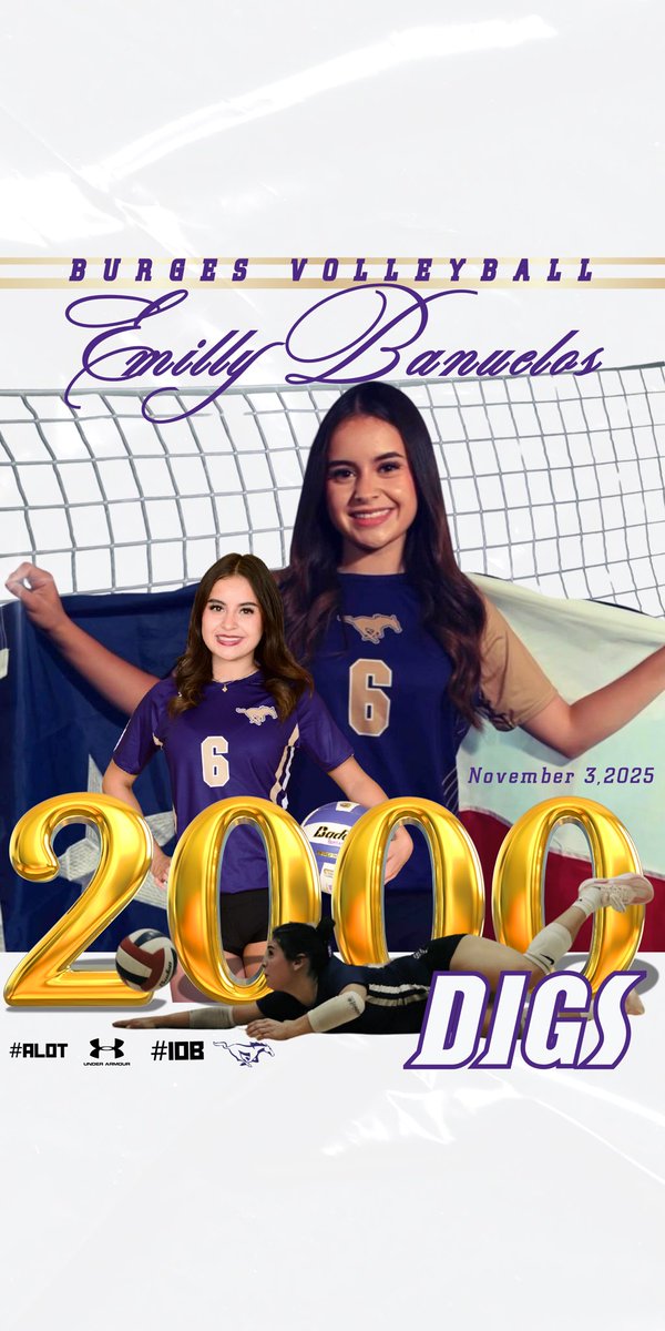 Congratulations to our very own ⭐️Senior⭐️Emilly Banuelos on reaching an incredible milestone — 2,000 career digs! We are so proud of you and all your hard work and dedication. 💜 #IOB #ALOT <a href="/Burges_Mustangs/">Burges_Mustangs</a> <a href="/CMarenco08/">Christina Marenco</a> <a href="/Fchavezeptimes/">Felix Chavez</a> <a href="/EPISDathletics/">EPISD ATHLETICS</a> <a href="/jason_yturralde/">Jason Yturralde</a>