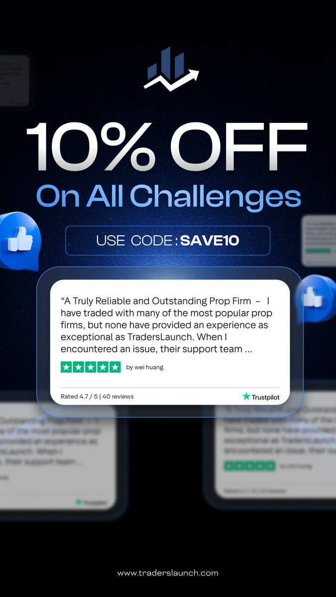TradersLaunch's tweet image. Traders are switching to TL for a reason.

Use SAVE10 to get 10% OFF all challenges 🔥