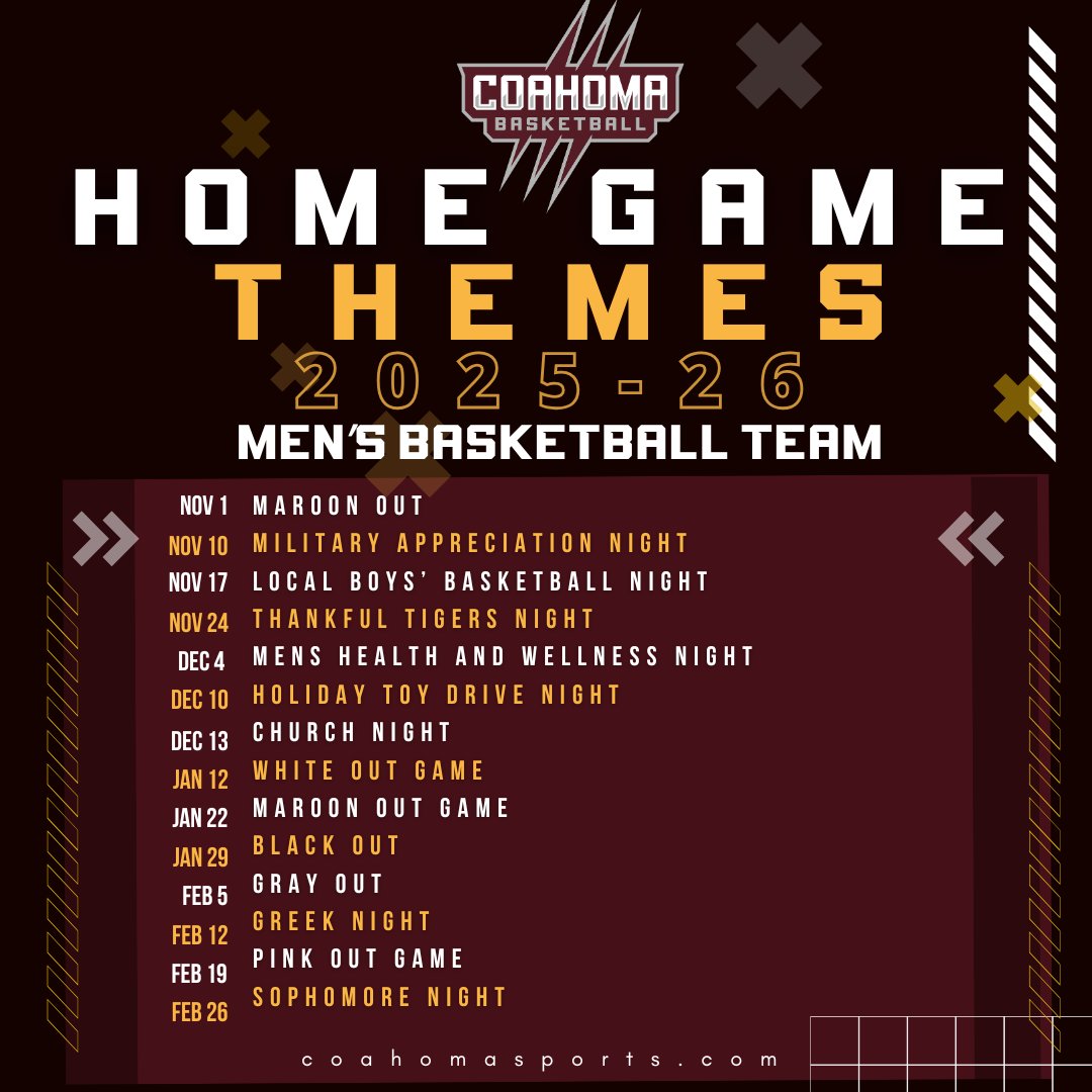 Check out the women's and men's basketball 🏀 themes for this year. Wear your colors loud and proud and show your tiger pride. 🐅 🔥

#Tigerpride #coahomaproud #thefamilythatpreyz