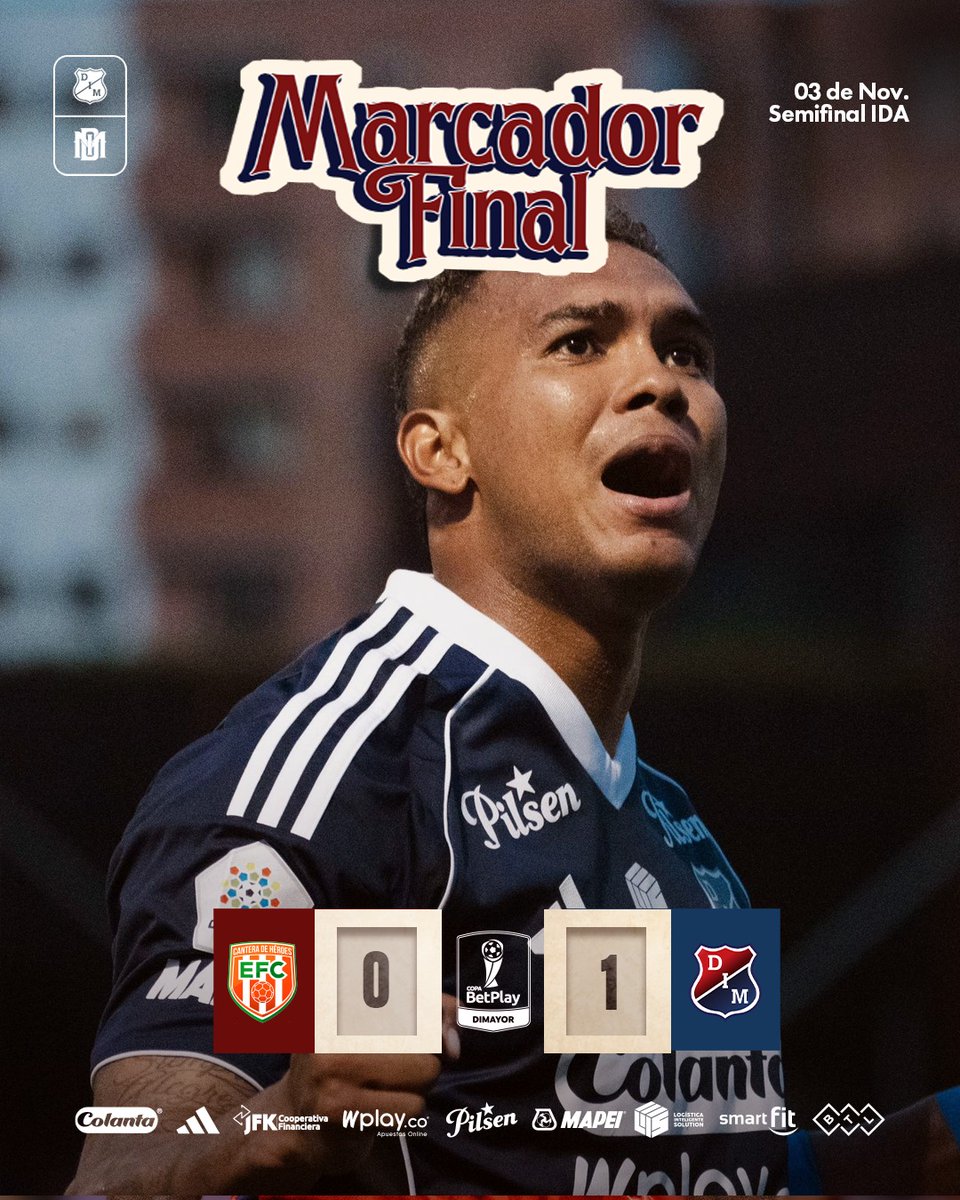 [Marcador final 🔴🔵]

Victoria 0x1 del #Poderoso en la ida de la semifinal de Copa. Se definirá en nuestra casa y nuevamente acompañados de nuestra gente.

⚽ D. Moreno #31 (84')

#VamosMedellín #LatimosPorVos