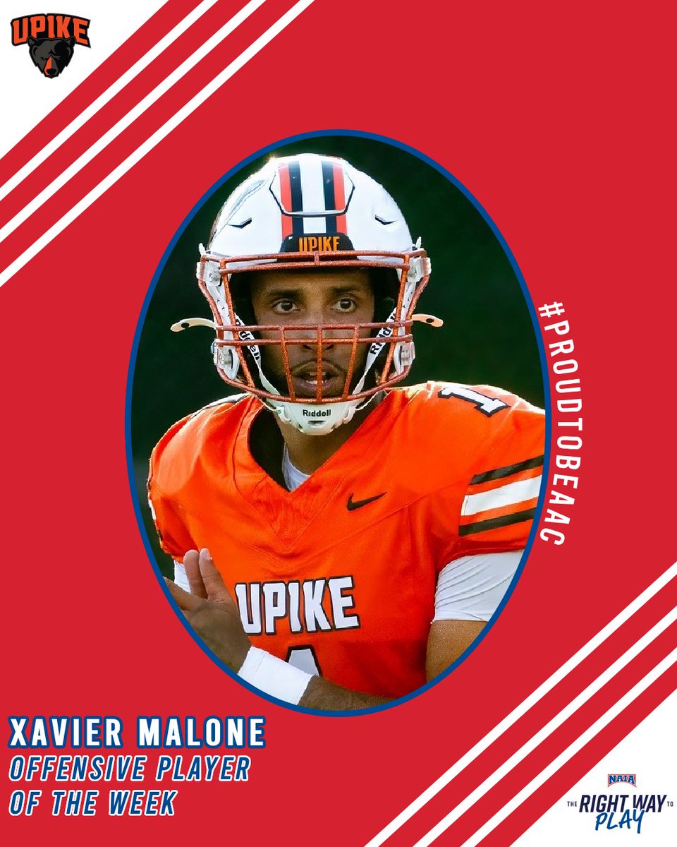 🏈NATIONAL HONORS🏈

<a href="/UPIKEAthletics/">UPIKE Athletics</a>' Xavier Malone is the #NAIAFootball Offensive Player of the Week

➡️ bit.ly/4oQGhS3

#AACFB | #ProudToBeAAC | #TheRightWayToPlay