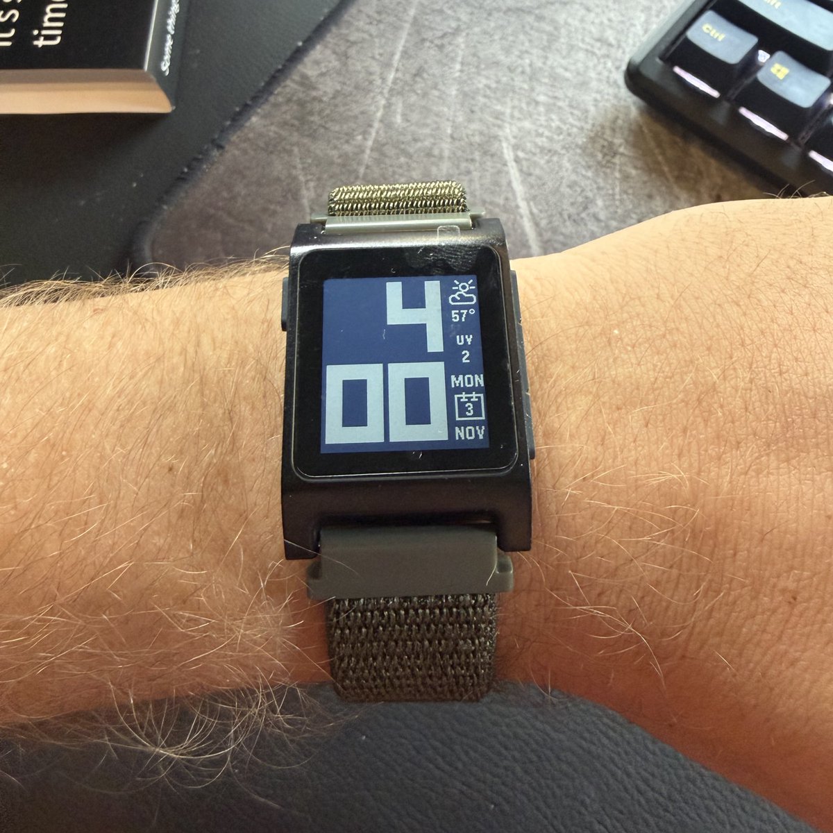 It’s been a long time since I’ve had a Pebble watch on my wrist, but that’s what showed up today! <a href="/ericmigi/">Eric Migicovsky</a>